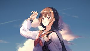 Preview wallpaper schoolgirl, uniform, clouds, twilight, anime