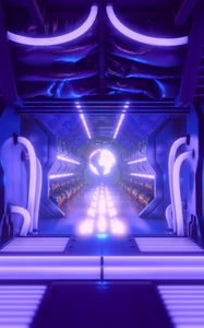 Preview wallpaper sci fi, corridor, tunnel, spaceship, station, glow