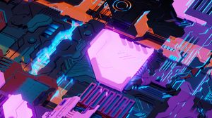 Preview wallpaper sci-fi, chip, structure, details, backlight