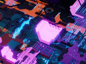 Preview wallpaper sci-fi, chip, structure, details, backlight