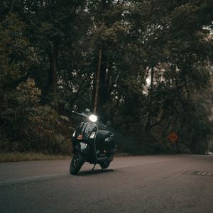 Preview wallpaper scooter, bike, black, headlight, light, road