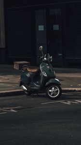 Preview wallpaper scooter, black, parking, road