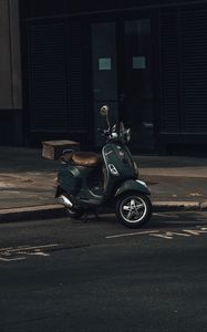 Preview wallpaper scooter, black, parking, road