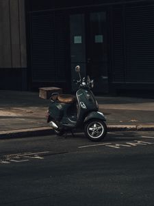 Preview wallpaper scooter, black, parking, road