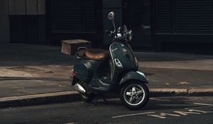 Preview wallpaper scooter, black, parking, road