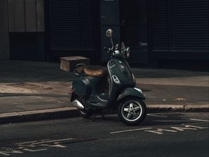 Preview wallpaper scooter, black, parking, road