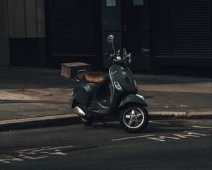 Preview wallpaper scooter, black, parking, road