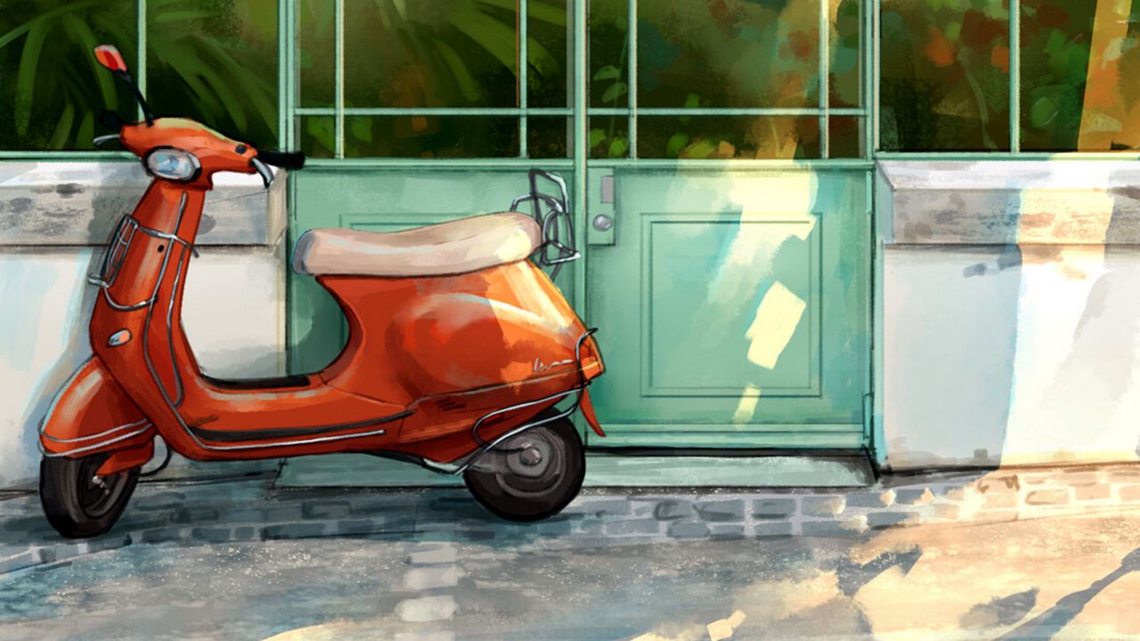 Wallpaper scooter, greenhouse, art