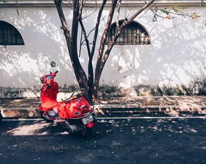 Preview wallpaper scooter, moped, street, shadow