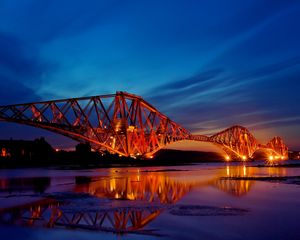 Preview wallpaper scotland, river, lights, evening, design