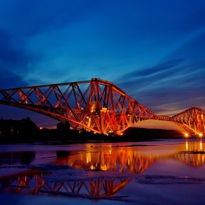 Preview wallpaper scotland, river, lights, evening, design