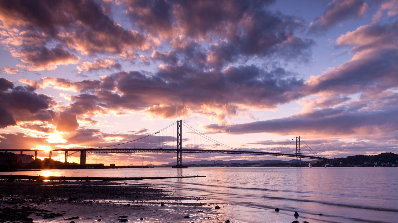 Wallpaper scotland, sunset, bridge, city