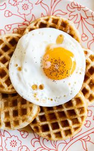 Preview wallpaper scrambled eggs, egg, waffles, breakfast