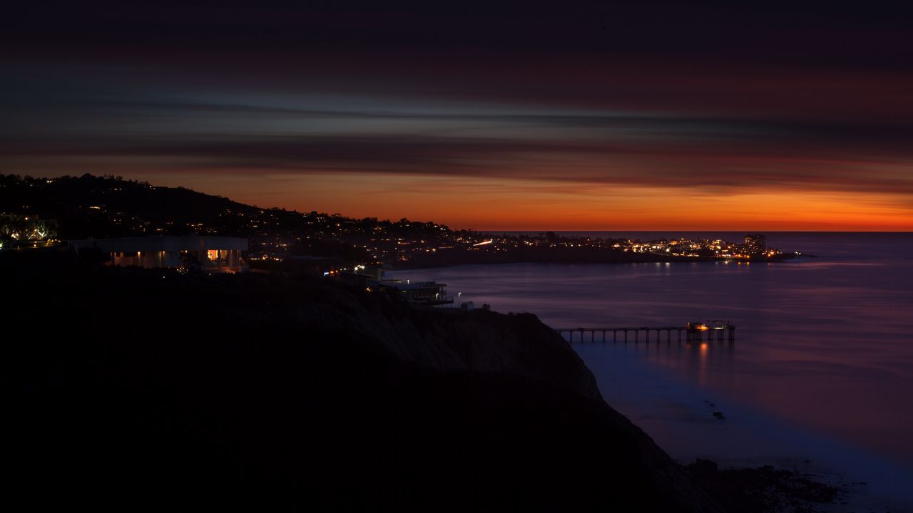 Wallpaper scripps, usa, beach, night, sunset