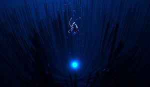 Preview wallpaper scuba diver, levitation, dark, shine, space