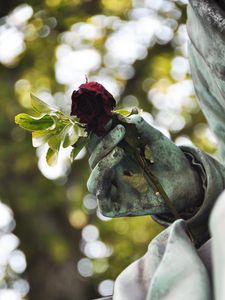 Preview wallpaper sculpture, hand, rose, glare, blur