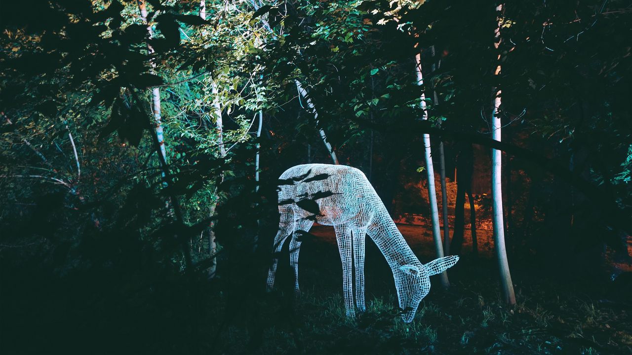 Wallpaper sculpture, light, trees, deer, art