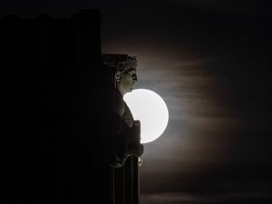 Preview wallpaper sculpture, profile, moon, dark