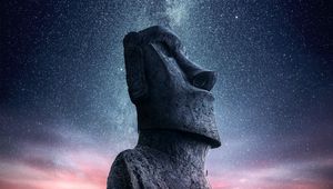 Preview wallpaper moai, statue, idol, easter island, starry sky