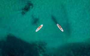 Preview wallpaper sea, aerial view, boats, water, coast, stony