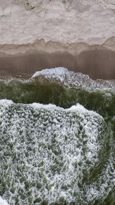 Preview wallpaper sea, aerial view, sand, waves, coast