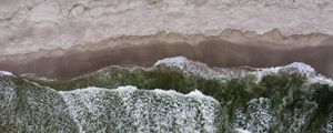 Preview wallpaper sea, aerial view, sand, waves, coast