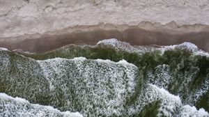 Preview wallpaper sea, aerial view, sand, waves, coast