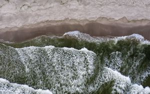 Preview wallpaper sea, aerial view, sand, waves, coast