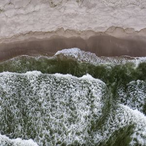 Preview wallpaper sea, aerial view, sand, waves, coast