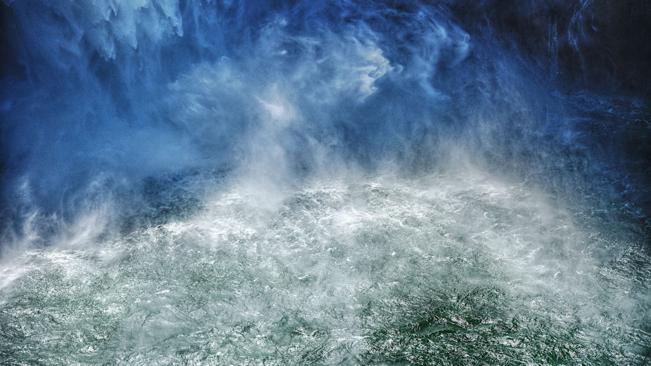 Wallpaper sea, aerial view, waves, foam, blue