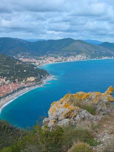 Preview wallpaper sea, bay, mountains, rocks, landscape, shore