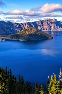 Preview wallpaper sea, bay, mountains, landscape, trees, nature