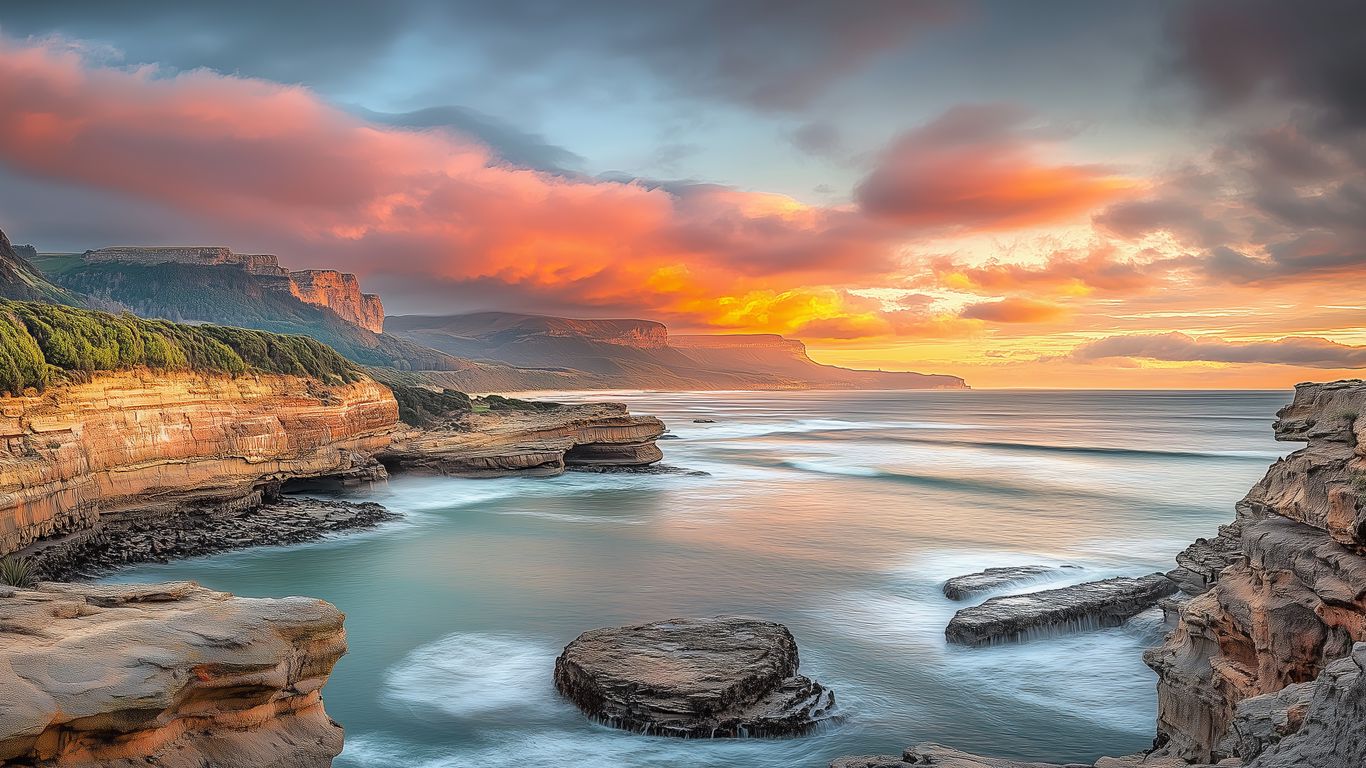 1366x768 Wallpaper sea, bay, rocks, clouds