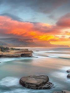 Preview wallpaper sea, bay, rocks, clouds