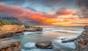 Preview wallpaper sea, bay, rocks, clouds