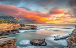 Preview wallpaper sea, bay, rocks, clouds