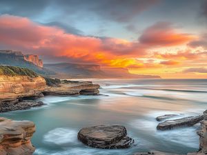 Preview wallpaper sea, bay, rocks, clouds