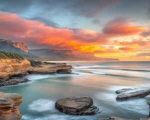 Preview wallpaper sea, bay, rocks, clouds