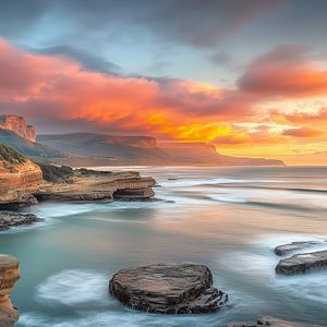 Preview wallpaper sea, bay, rocks, clouds