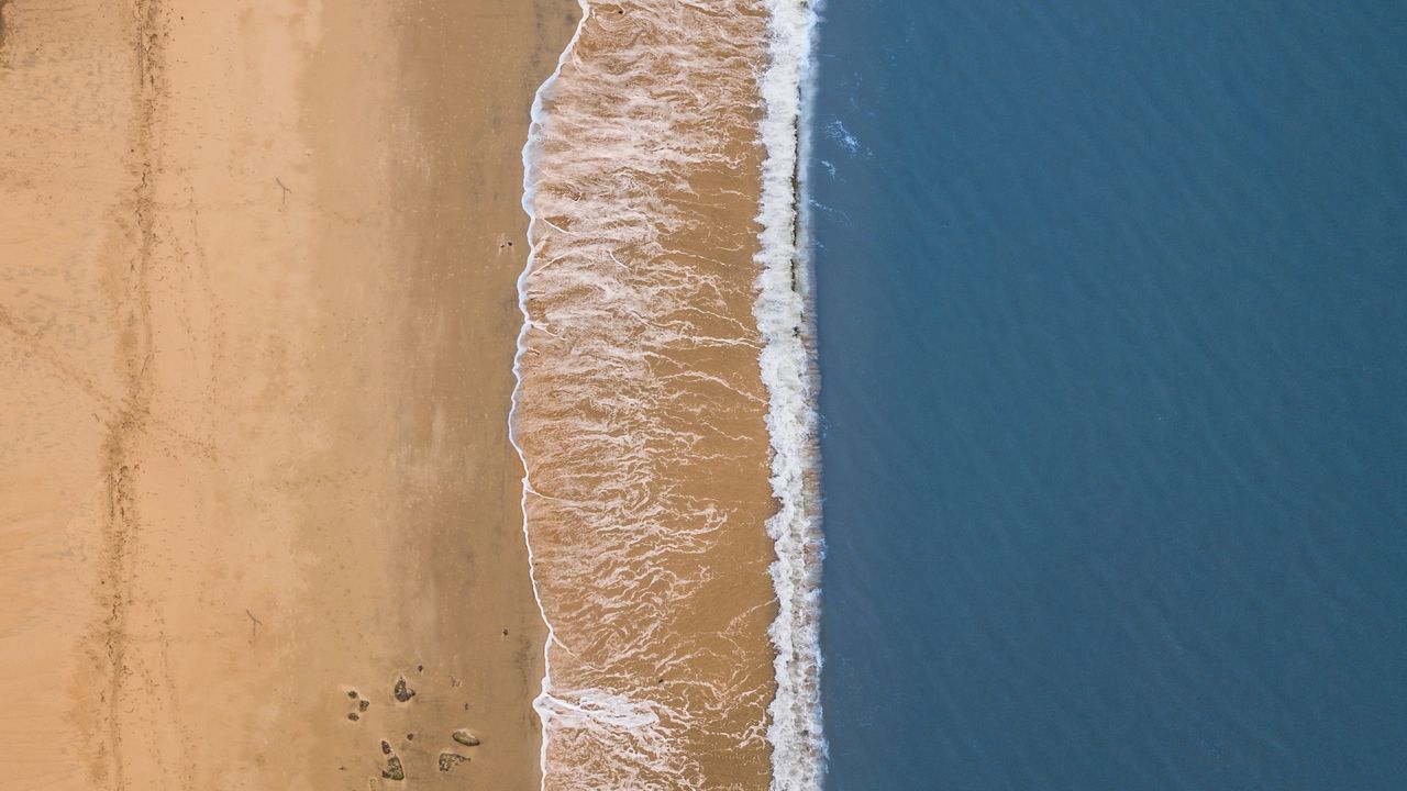 Wallpaper sea, beach, aerial view, wave, surf, sand