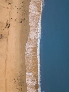 Preview wallpaper sea, beach, aerial view, wave, surf, sand