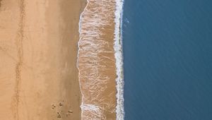 Preview wallpaper sea, beach, aerial view, wave, surf, sand