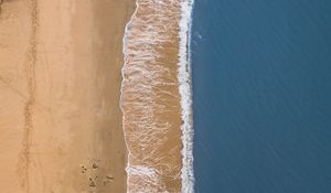 Preview wallpaper sea, beach, aerial view, wave, surf, sand