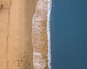 Preview wallpaper sea, beach, aerial view, wave, surf, sand