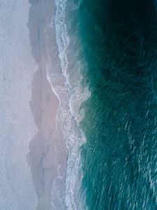 Preview wallpaper sea, beach, aerial view, wave, surf