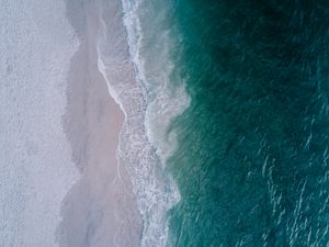 Preview wallpaper sea, beach, aerial view, wave, surf