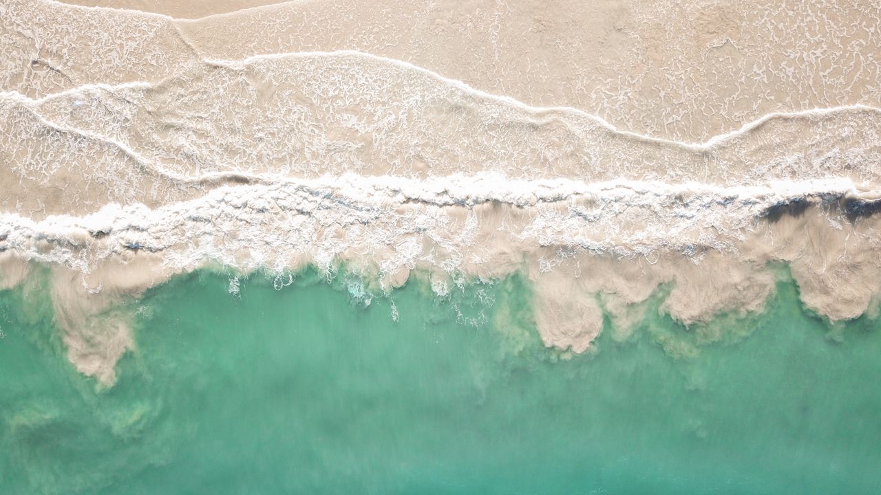Wallpaper sea, beach, aerial view, coast, waves, surf