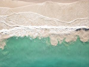 Preview wallpaper sea, beach, aerial view, coast, waves, surf