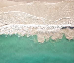 Preview wallpaper sea, beach, aerial view, coast, waves, surf