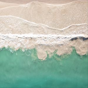 Preview wallpaper sea, beach, aerial view, coast, waves, surf